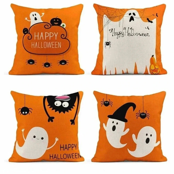 NEW adorable - HAPPY HALLOWEEN -  Accent / Decorative Orange Throw Pillow Cover - Picture 4 of 4